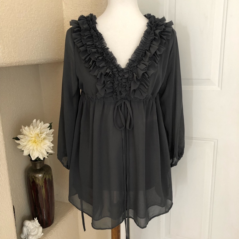 Oliver Charcoal Grey V Neck 3/4 Sleeve Blouse L